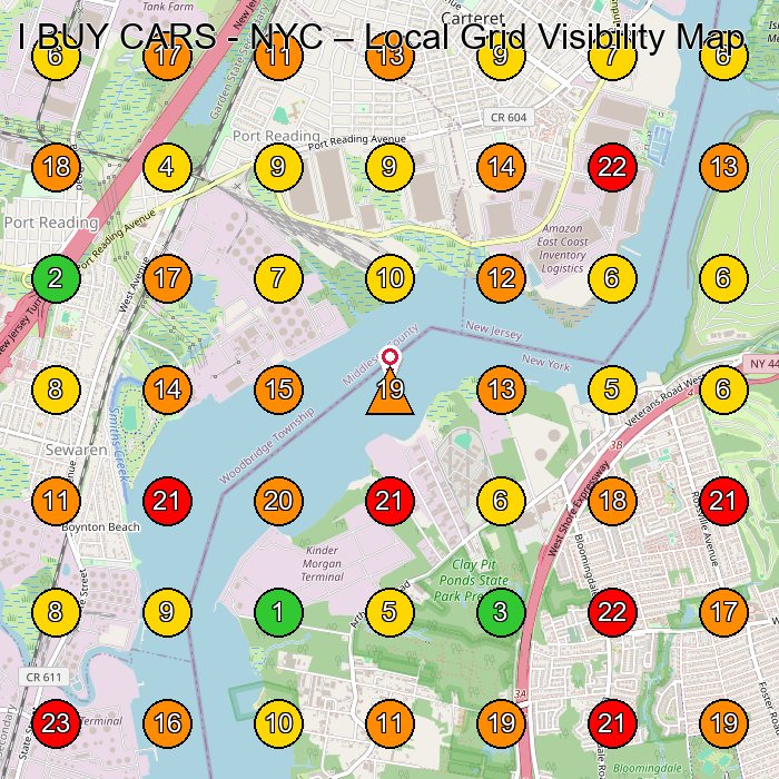 I BUY CARS - NYC Used Car Dealer GeoGrid ranking map for Staten Island NY